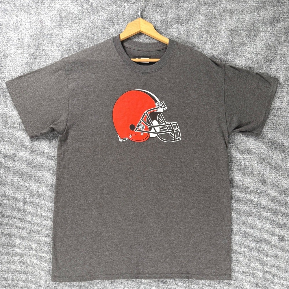 Cleveland Browns NFL Team Apparel Men's Large Gray Helmet Logo T-Shirt Football